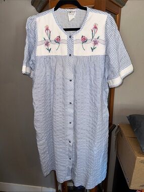 Blue Gingham Embroidered Nightgown